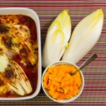 Gratinierter Chicorée mit Süßkartoffelpüree